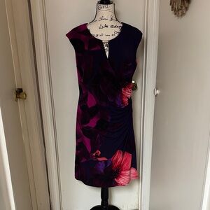 Ronni Nicole Purple and Pink Floral Midi Dress
